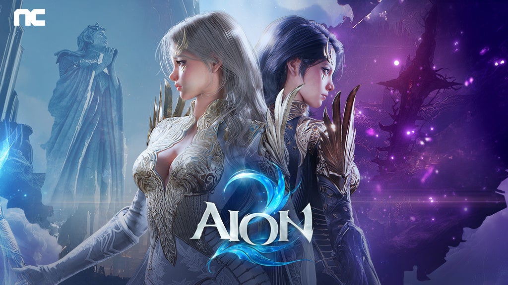 AION2の公式ゲームビジュアル。天族と魔族を表現した2人のキャラクター。