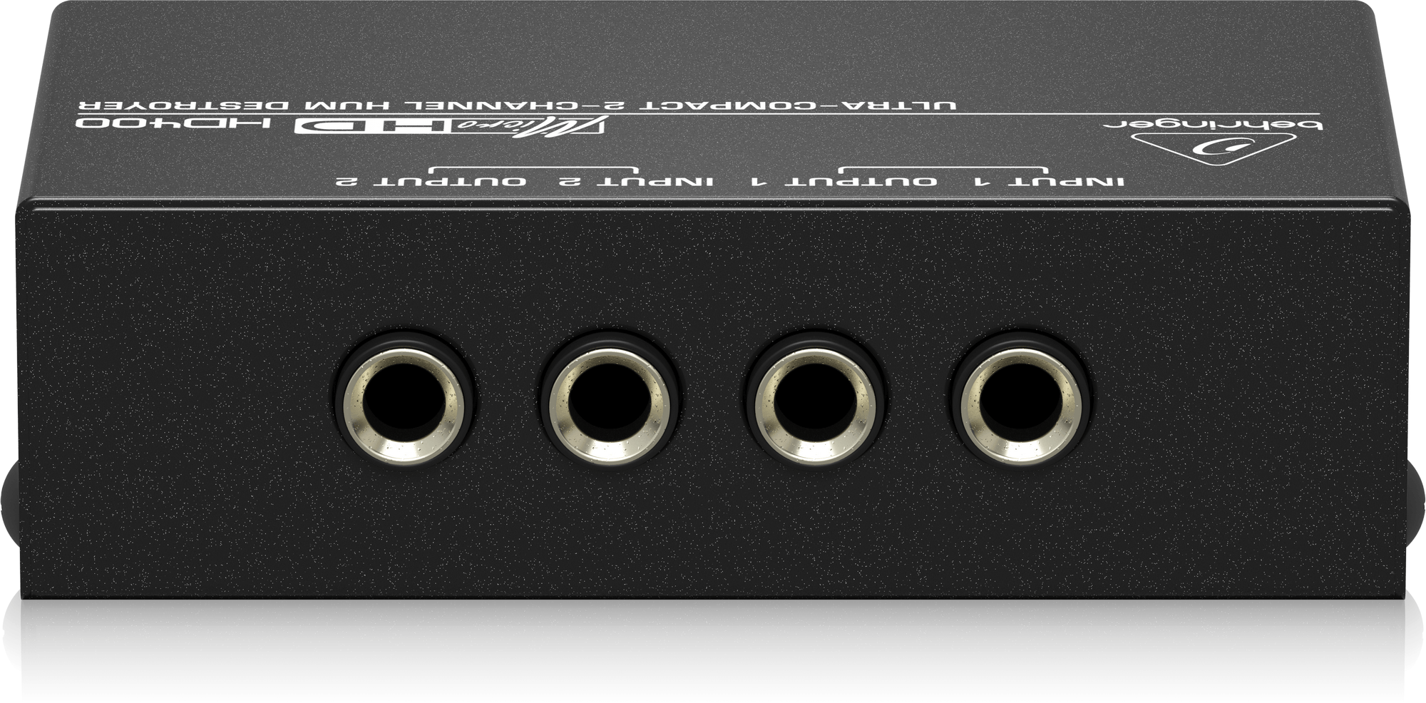 HD400端子面の公式写真。入力・出力の標準フォーン端子4つが並びます。