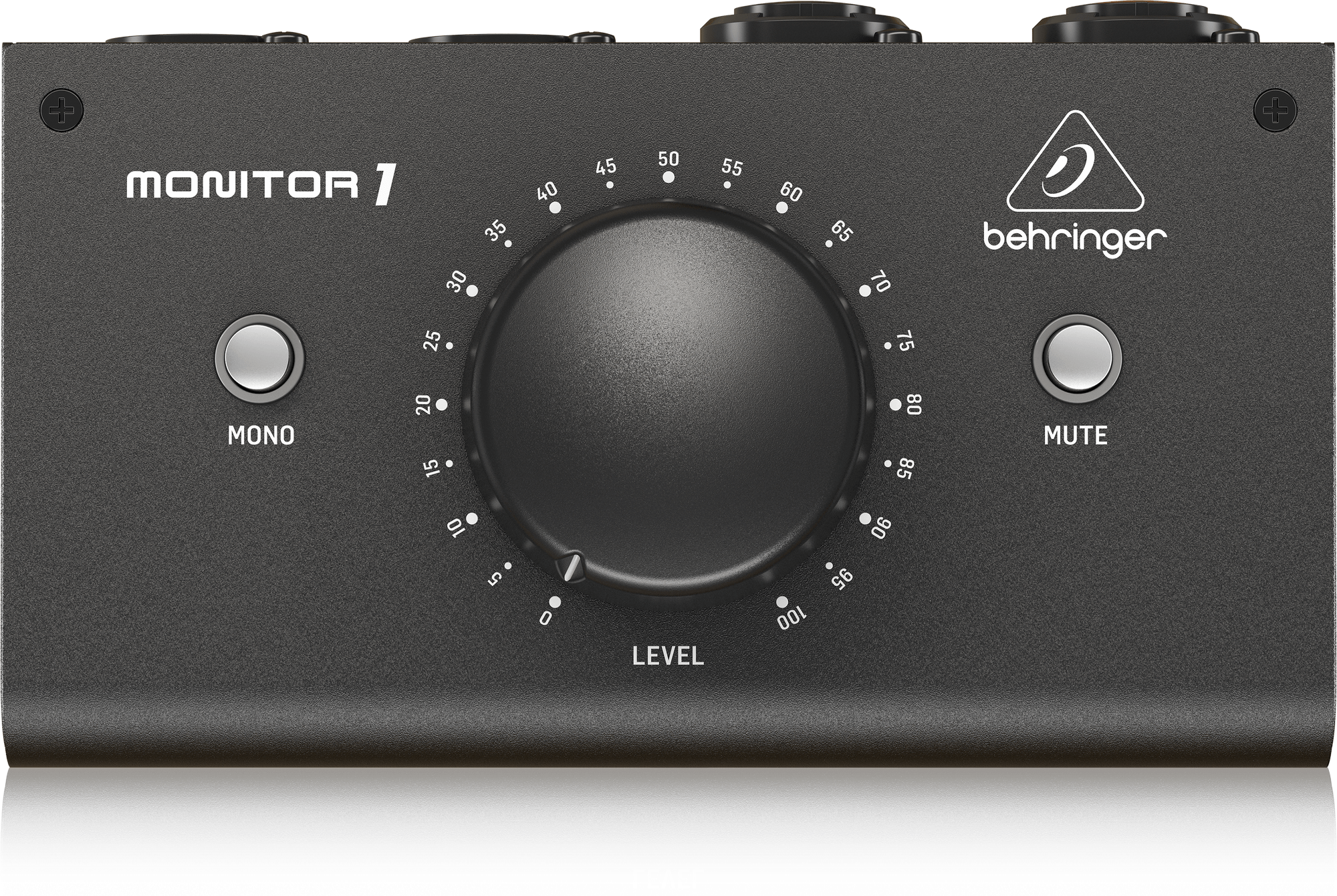 MONITOR1上面。LEVELの0〜100表示と、MONO・MUTEの操作位置を確認できます。