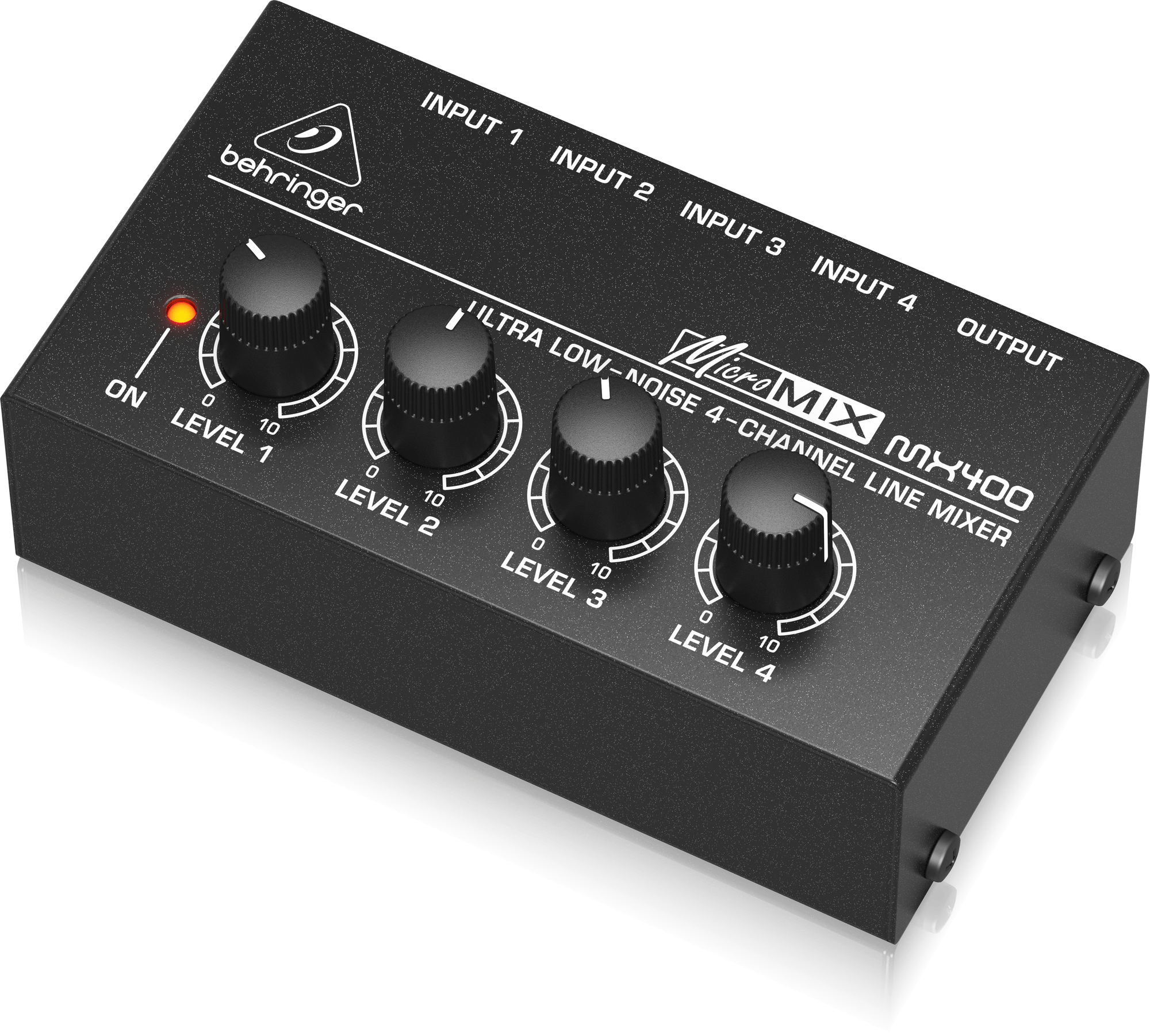 MX400右斜めの公式写真。LEVEL 4とOUTPUT側の位置関係を確認できます。