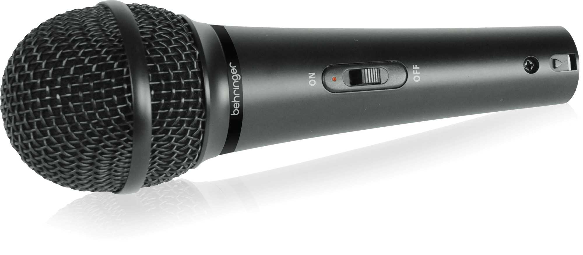 XM1800S本体の側面。スライド式のON/OFF表示と、握る部分の位置関係が分かります。