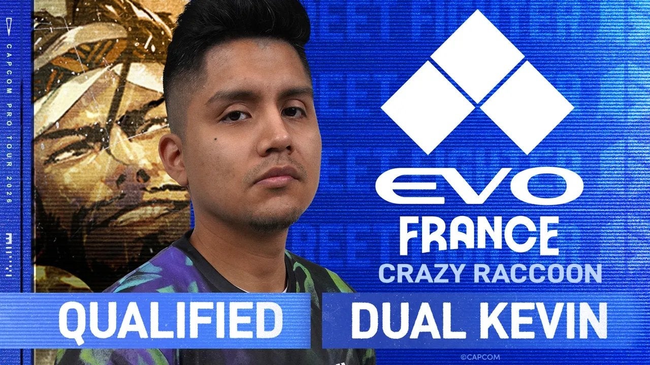 EVO FRANCEとCAPCOM CUP出場権の文字、CR Dual Kevin選手を配置したカプコン公式結果画像。
