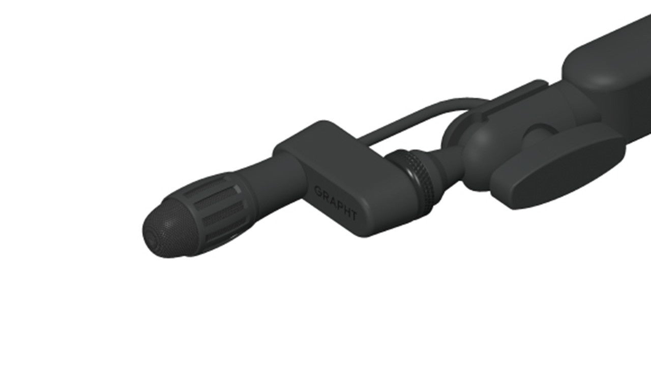 GRAPHT Compact-Mic XLR Streamer Editionの黒色本体をアームに装着した状態