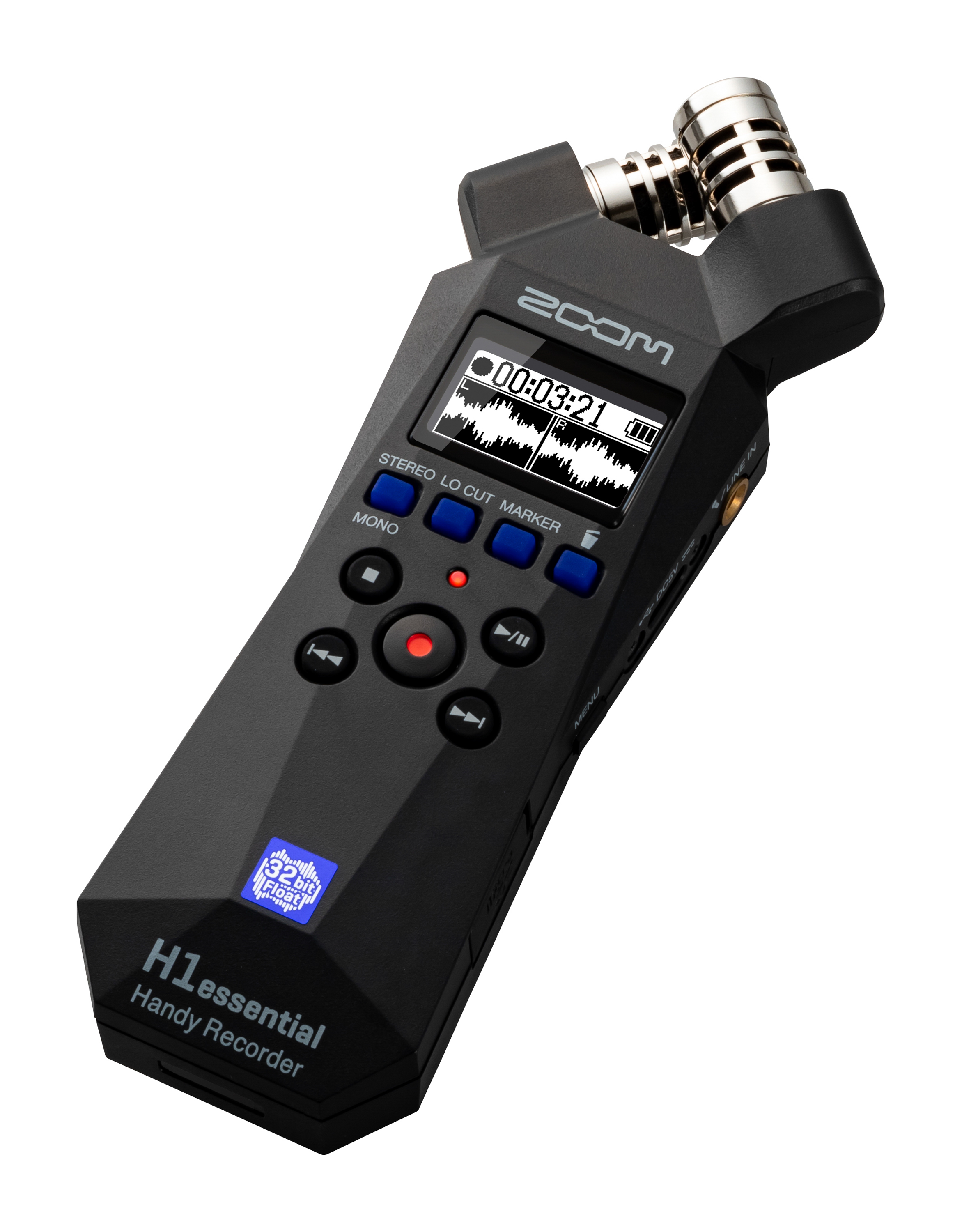 斜め方向の本体。右側面にUSB-CとMIC／LINE IN、下側にカードスロットのカバーが見えます。 写真：ZOOM。