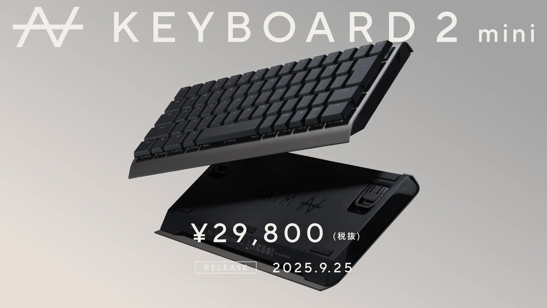ZENAIM KEYBOARD2 miniのUS配列を表側と裏側から示したメーカー発表画像