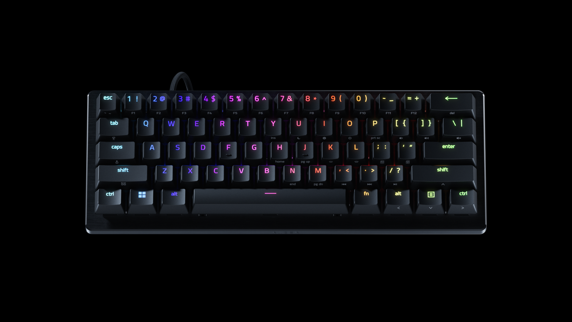 Razer Huntsman V3 Pro Mini 8KHzの本体全体。60%配列と横長のEnterキーが分かるメーカー発表画像