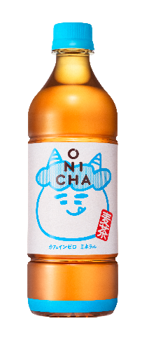 リニューアル後のONICHA 麦茶600mlの公式商品画像。青いキャップとシンプルな新ラベル。