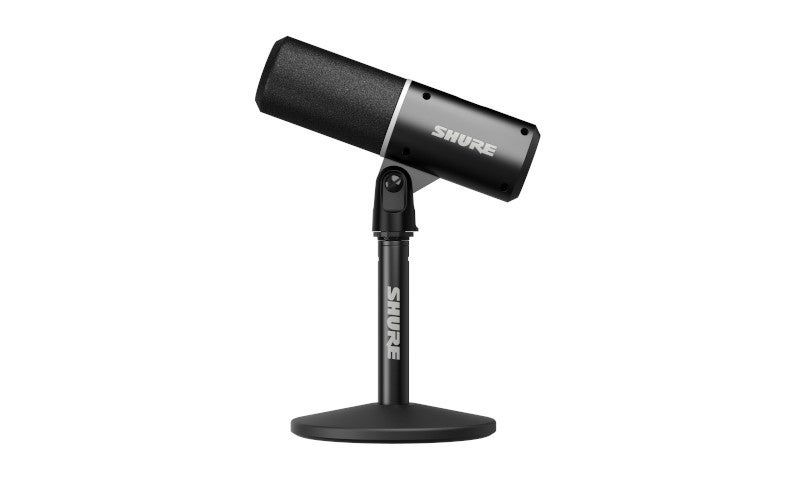 Shure MV6 Gen 2ブラック本体と付属卓上スタンドのメーカー製品画像