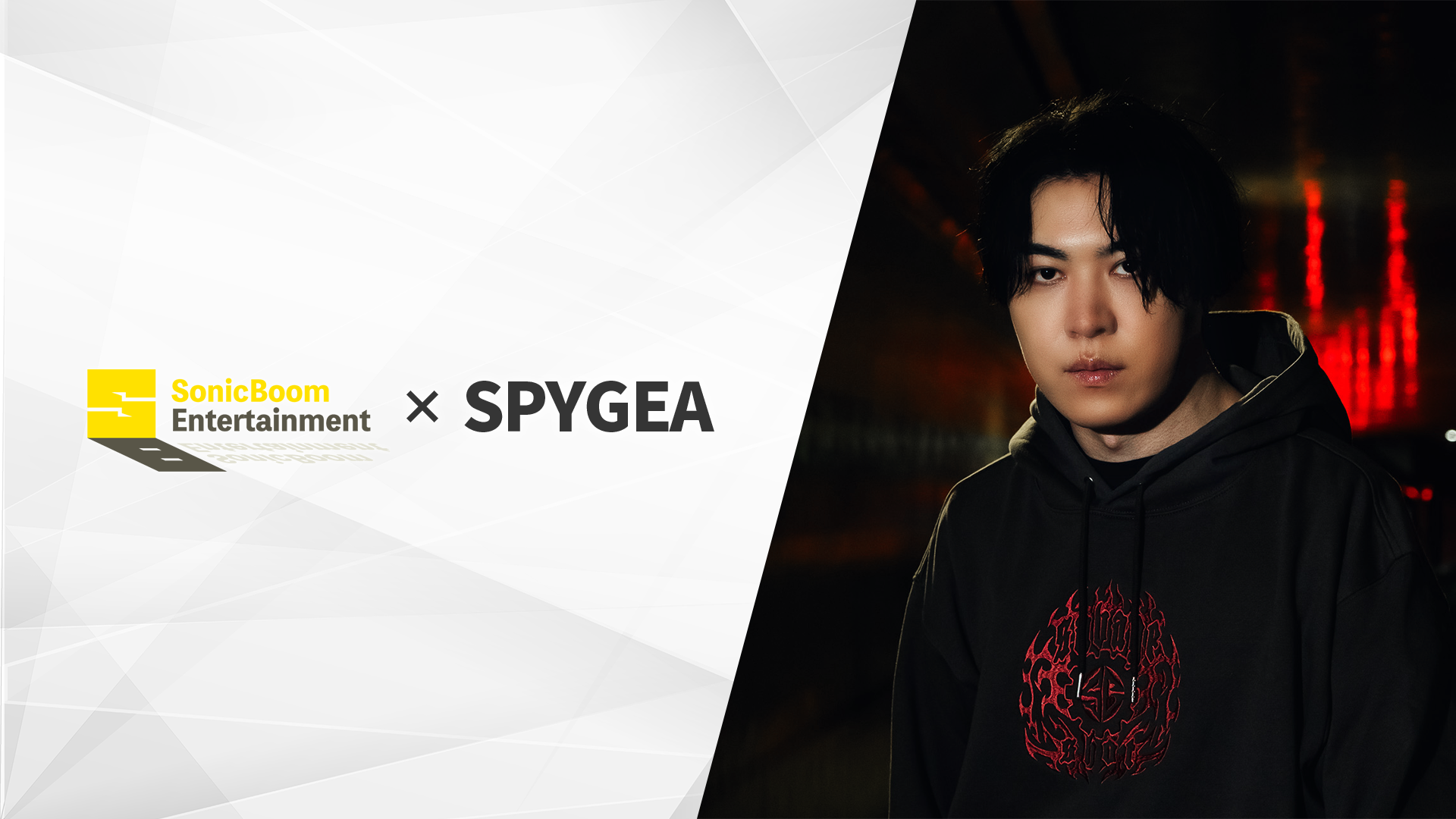 SonicBoom EntertainmentとSPYGEAのマネジメント業務提携を知らせる公式画像。